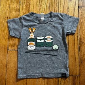 Whistle & Flute Gray T-Shirt with Sushi Graphic